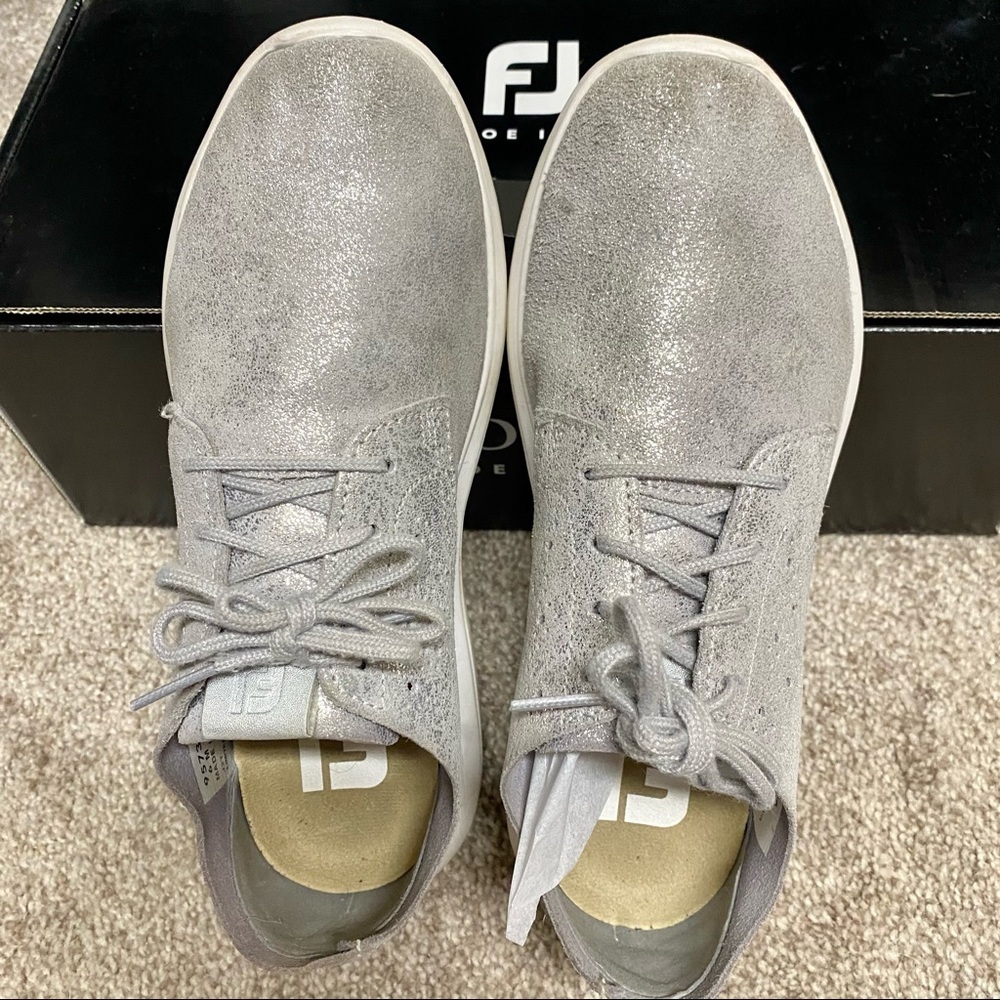 FOOYJOY Flex Coastal LX Silver Metallic Golf Shoes - Picture 2 of 7